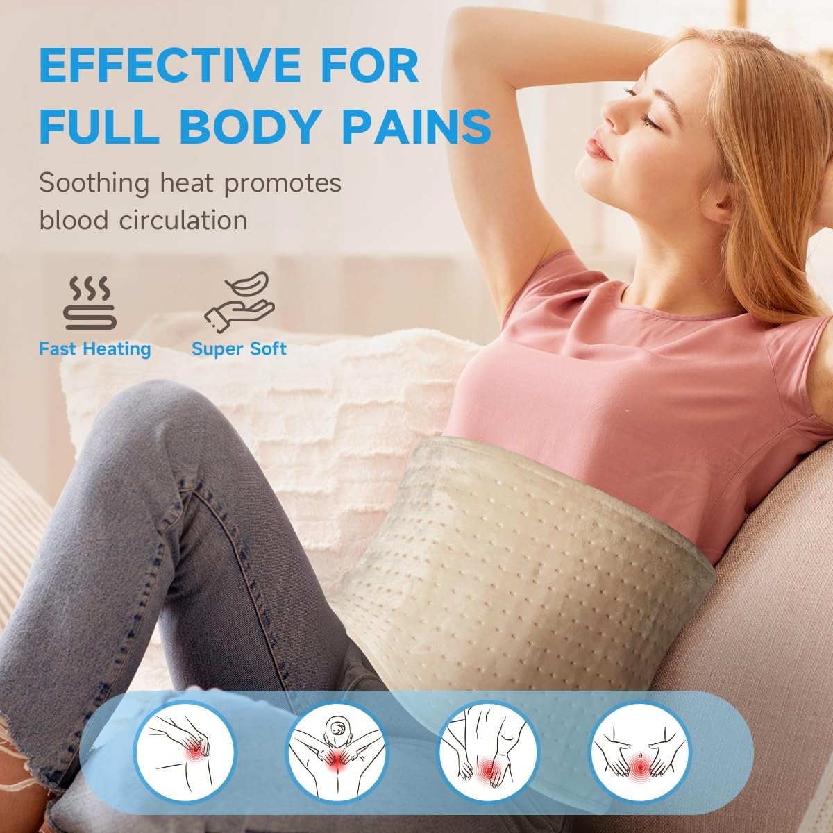 GOTCOZY Heating Pad 12"x24" for Back Pain Relief & Cramps(Rose)