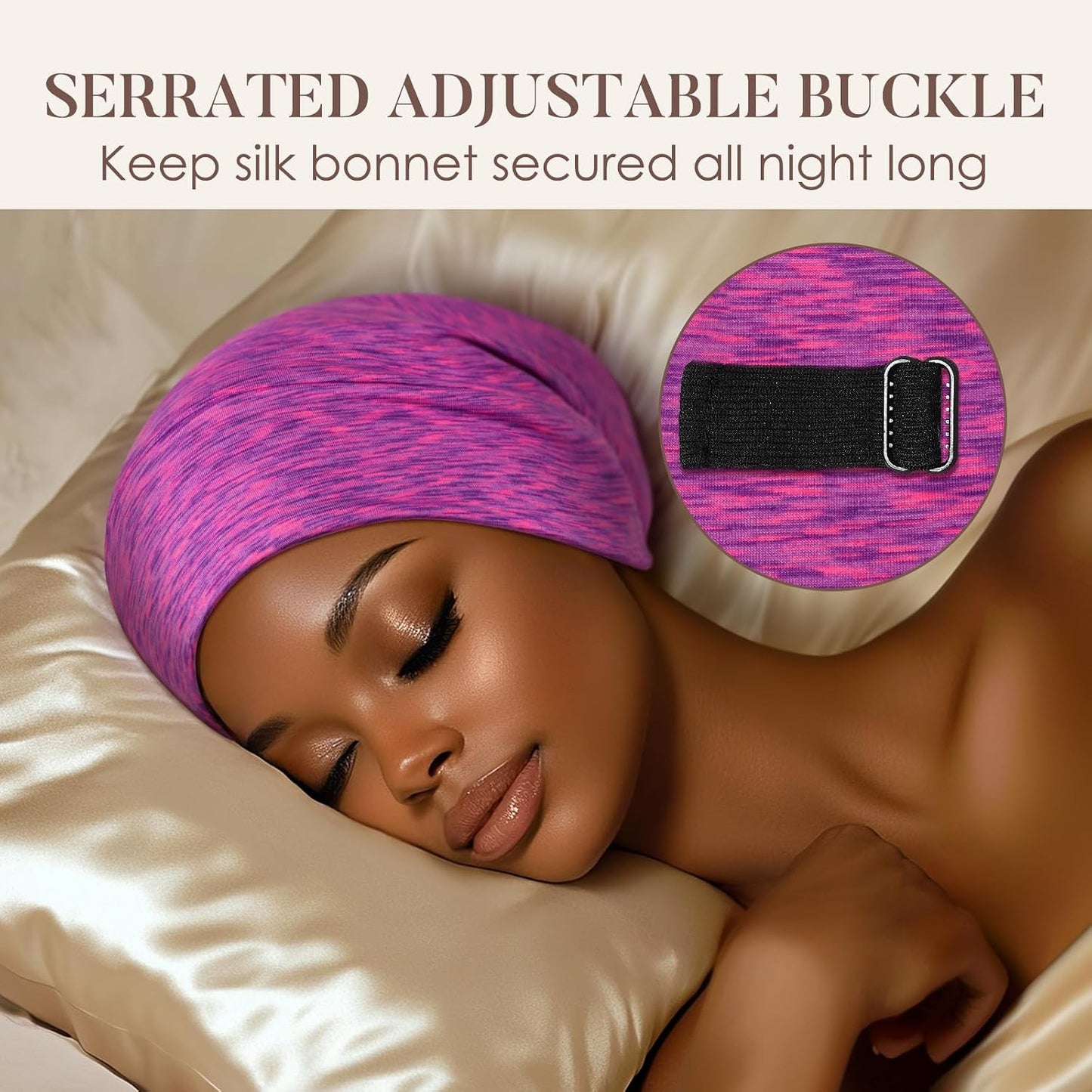 LULUSILK 100% Mulberry Silk Bonnet for Sleeping Women and Men, No More Frizzy Tangled Hair, Real Silk Sleep Cap for Curly Hair, Black, Pack of 1