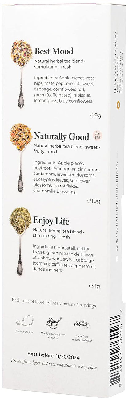 Gourmanity Bedtime Tea Sampler Gift Set, Naturally Calming Herbal Blends, Warm Up and Snuggle Down with our 3 Sleepy Tea Flavors, Product of Austria, 0.74oz