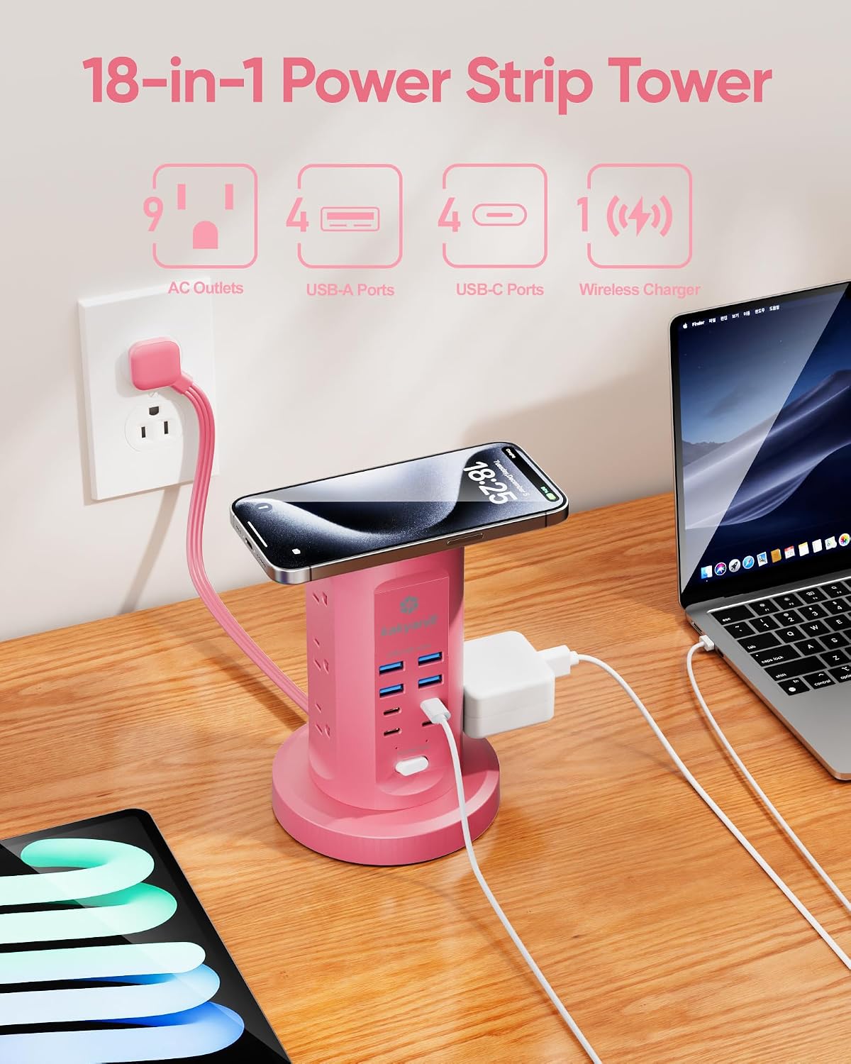 Power Strip Tower, kakyanill Charging Station 9 AC Outlets 8 USB Ports