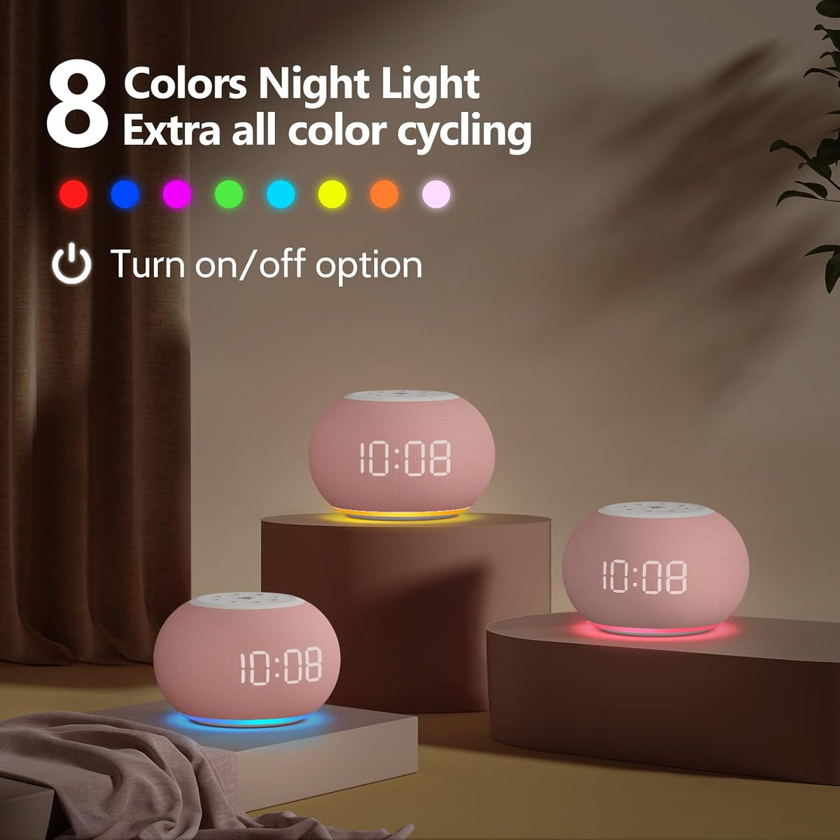 REACHER Auto-Dimmable Sound Machine Alarm Clock with 20 Sounds&Night Light