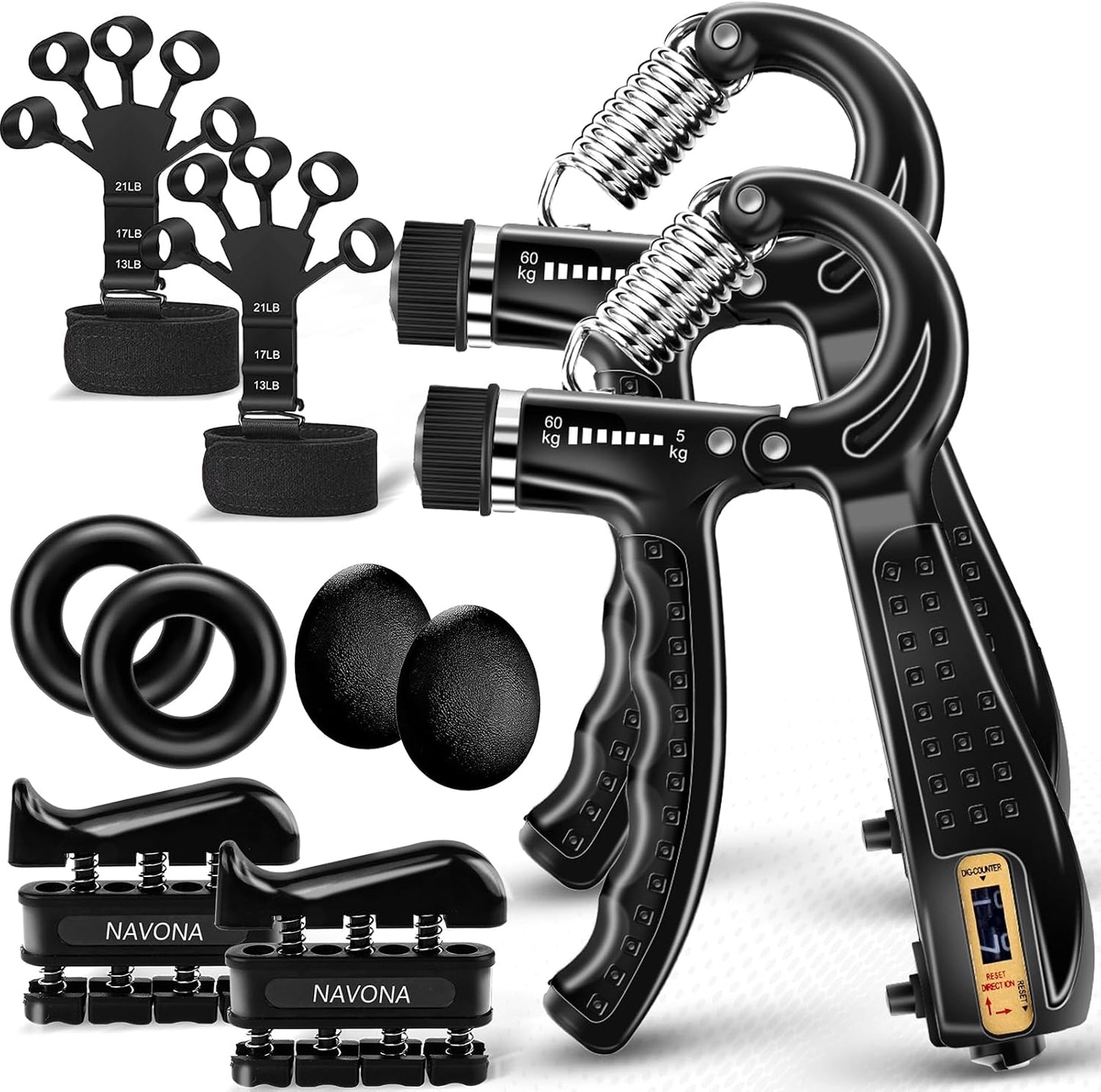 5/10 PCS Grip Strength Trainer Kit, Hand Gripper Strengthener, Forearm Strengthener, Finger Strengthener, Finger Exerciser, Stress Relief Ball,Forearm Workout Ring for Muscle Building and Injury Recover