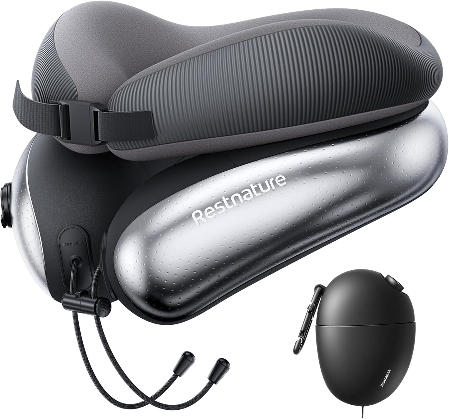 Neck Pillow for Traveling, Travel Pillows for Airplanes, Adjustable Neck Pillow Airplane Travel Essentials - 2 Layer Patented | Inflatable Air Loop & Memory Foam for 360° Ergonomic Support