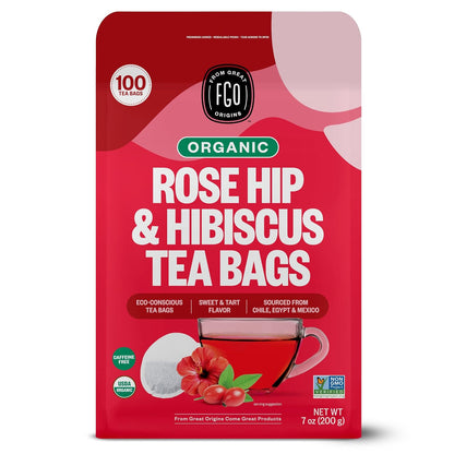 FGO Organic Rosehips Tea, Eco-Conscious Tea Bags, 100 Count, Packaging May Vary (Pack of 1)