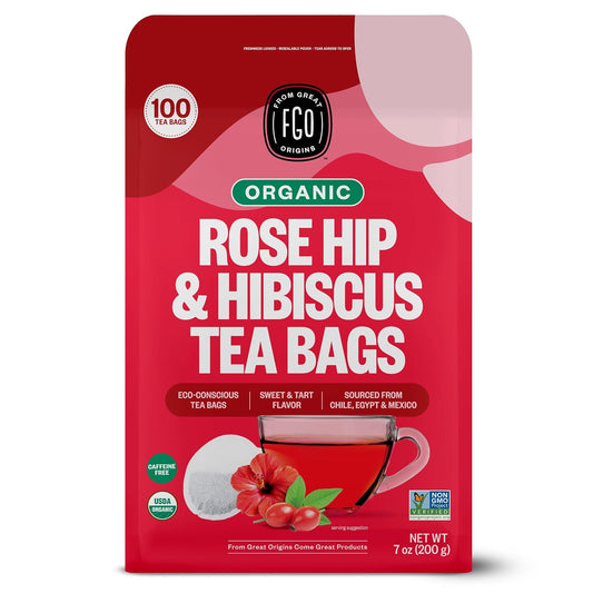 FGO Organic Rosehips Tea, Eco-Conscious Tea Bags, 100 Count, Packaging May Vary (Pack of 1)