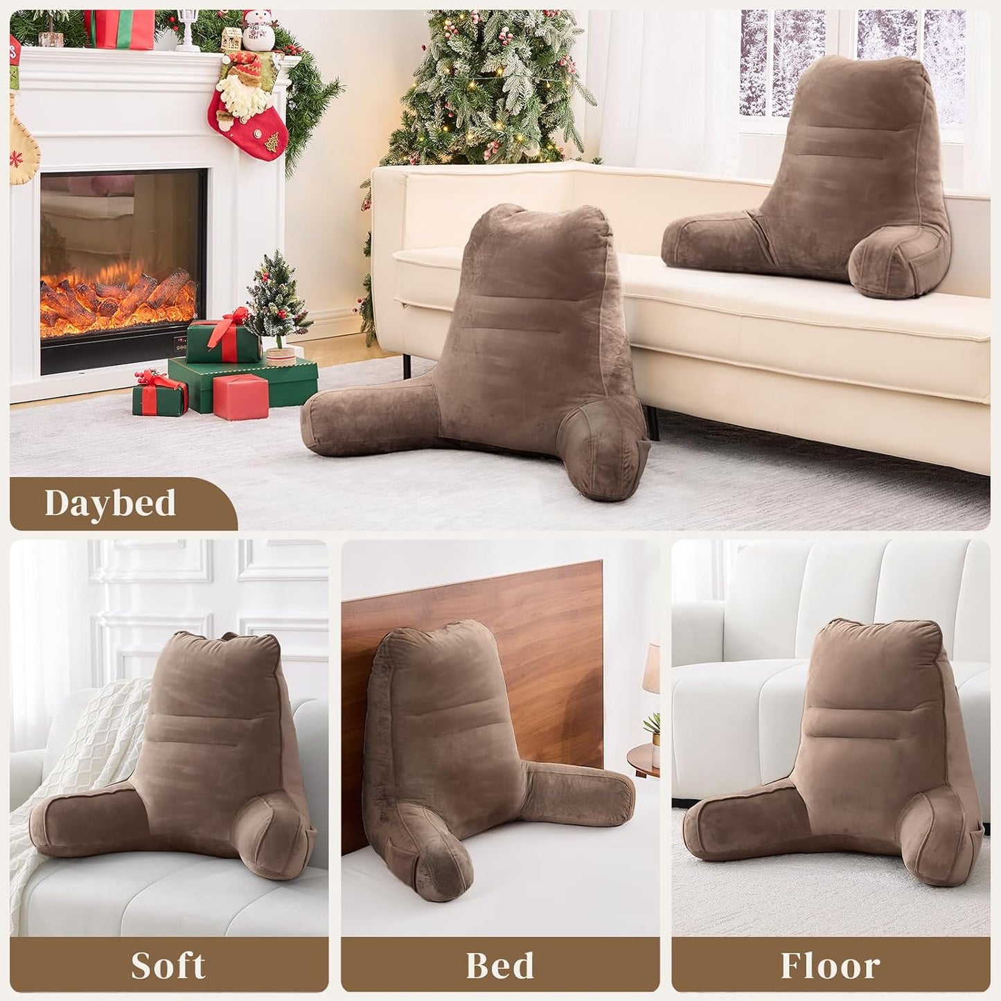 Sasttie Reading Pillows for Sitting in Bed Adult, Back Pillow Bed Sitting Up, Back-Rest Support Cushion for Sit Up on Couch, Sofa, and Floor, Dorm Essentials, Oeko-Tex Certified, Dark Grey