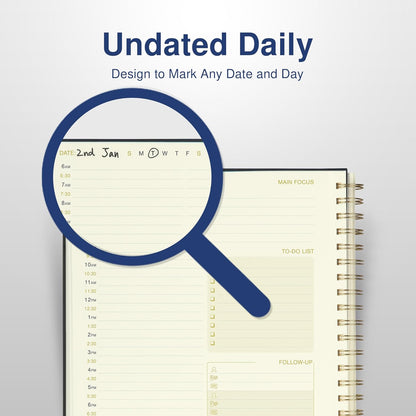 AuroPlanner Undated Daily Planner To Do List Hourly Schedule 2028 2027 2026 Calendar & Holiday Habit Tracker 180 Pages Letter Size 8.5" x 11" Sheets Hardcover Spiral Bound Notebook (Red)