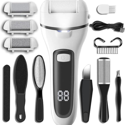 Callus Remover for Feet Electric Foot File, 13-in-1 Professional Pedicure Tools Foot Care Kit, Foot Scrubber Pedi for Hard Cracked Dry Dead Skin, 3 Rollers, 2 Speed, Battery Display (Black)