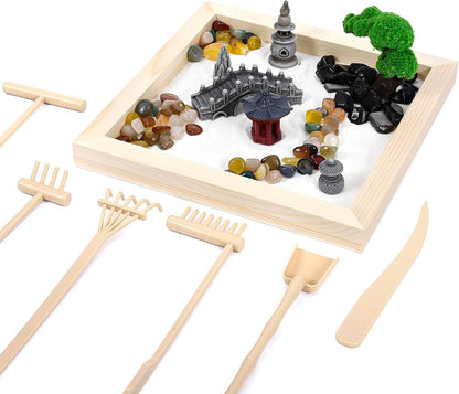 Angirlish 43PCS Zen Garden Kit for Desk, Mini Sandbox Set Gifts Included Wooden Tray Sand Tools Mini Resin Ducks and Accessories, Sand Tray Therapy for Meditation Room Office Home(Duck)