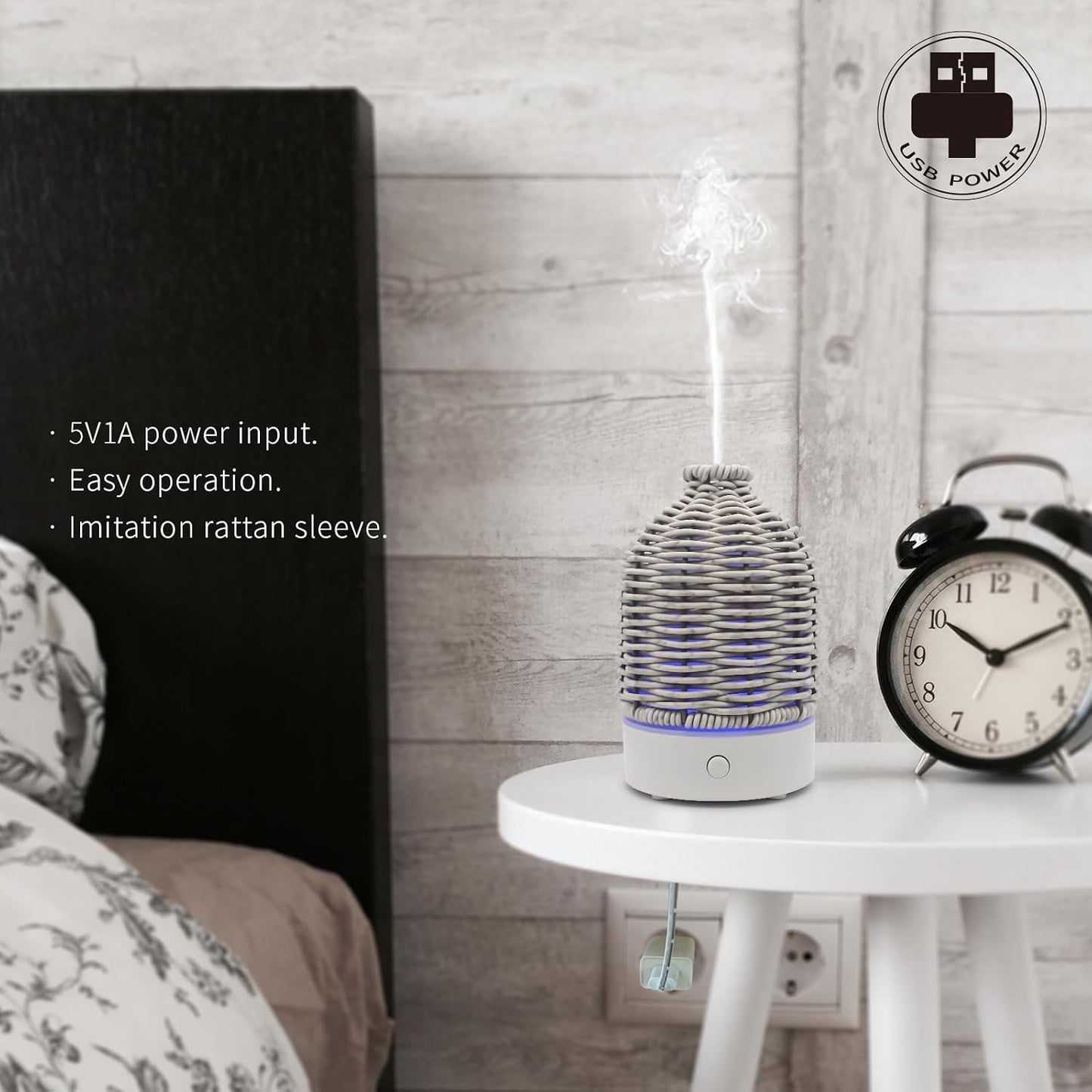VICTORIA AROMA Essential Oil Diffuser - Multifunction Aromatherapy Diffuser 7 LED Color Changing Light 100ML Rattan Diffuser Easy to Clean Suitable for Home,Office (Tan)