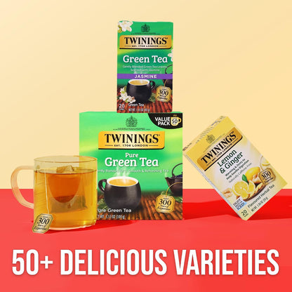 Twinings Pure Green Tea, Caffeinated, Tea Bags, 50 CT Box (6 Pack)
