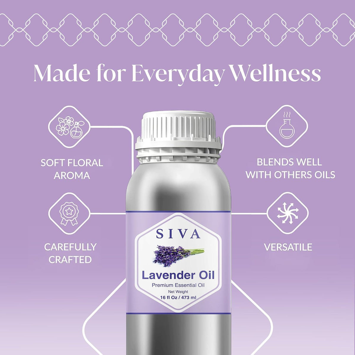 Siva Lavender Essential Oil, Huge Bottle, Large Size, 16 Fl Oz (473 ml)