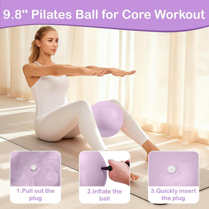 Hoedia Pilates Kit for Women, Pilates Equipment Ring and Ball Set with Resistance Bands, Yoga Strap, Core Sliders, Socks, Bag & Guide for Starter Home Workout Fitness Gym Essentials