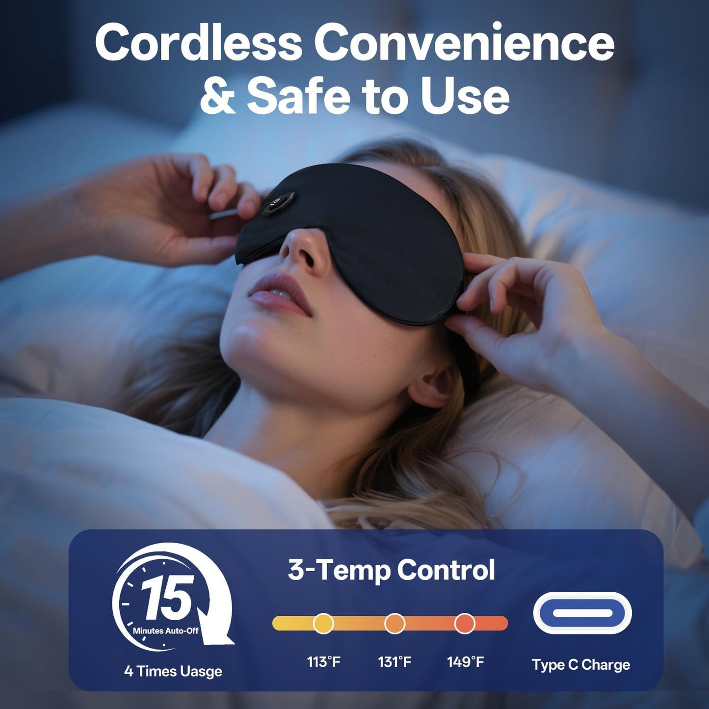 Cordless Heated Eye Mask for Dry Eyes,Electric Warm Compress for Fast Eye Relief Rechargeable USB Heat Relax Mask for Sleep
