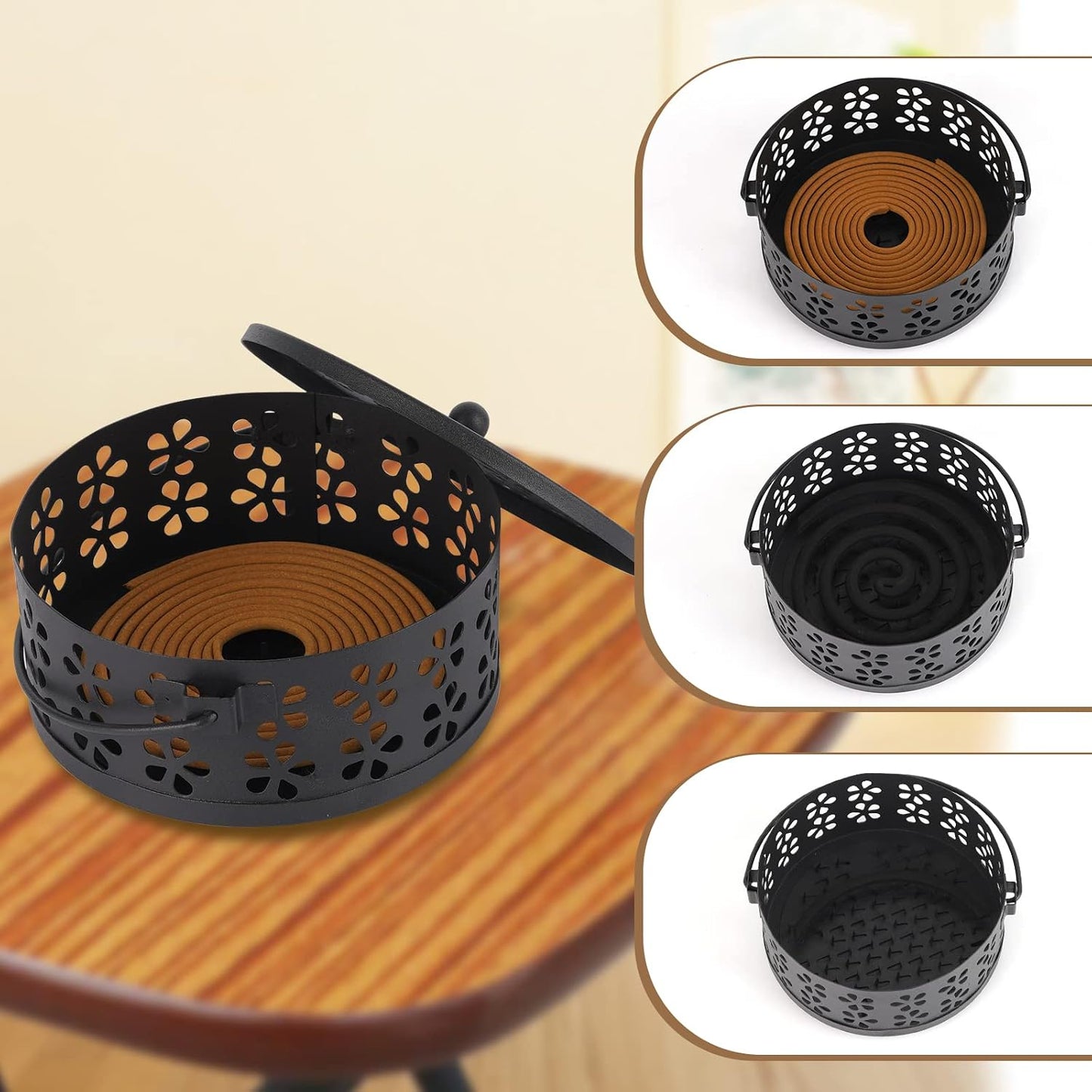 Portable Iron Mosquito Coil Holder with Handle for Outdoor, Bronze