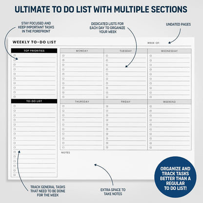 To Do List Spiral Notepad 8.5x11 52 Sheets, Daily Planner Notebook for Work