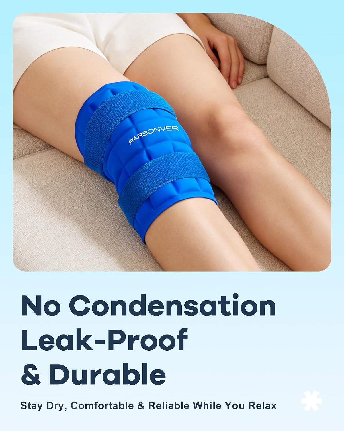 Knee Ice Pack Wrap, 120 Minutes Ultra-Long-Lasting Reusable Ice Pack Without Condensation for Knee Pain Relief, Cold Therapy for Injuries, Knee Replacement Surgery, Swelling, ACL, Meniscus Tear, Blue
