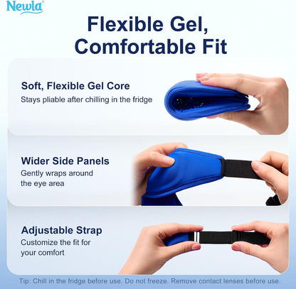 Cooling Gel Eye Mask for Puffy Eyes, Contoured Cold Compress for Eyes, Reusable Cold Eye Mask for Puffiness, Migraine & Tired Eyes, Post Surgery, Ice Gel Pack for Eye Care, Adjustable Strap (Blue)