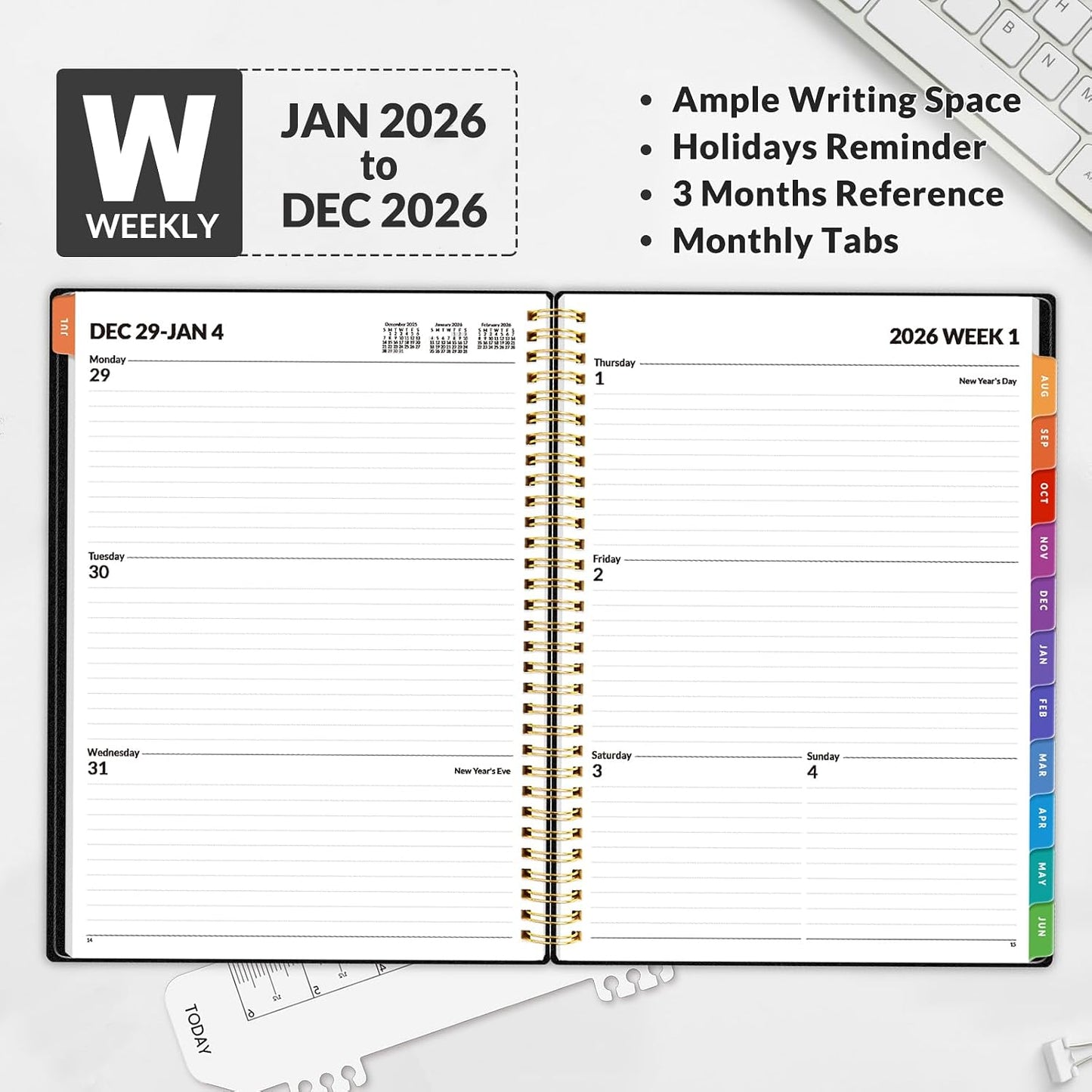 SUNEE Academic Planner 2026-2027 – Weekly & Monthly Planner, July 2026 to June 2027, 6.4"x8.3", Thick Paper, Tabs, Pockets, Bookmark, Spiral-Bound, Student Teacher Organizer, Black