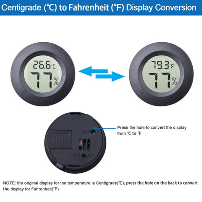 2-Pack Mini Hygrometer Thermometer Fahrenheit or Celsius Meter Digital LCD Monitor Indoor Room Round Humidity Temperature Gauge for 3D Printers Guitar Case Greenhouse Babyroom Reptile Incubator