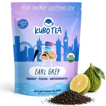 Kubo Earl Grey Black Tea, Organic High Caffeine Energy Tea Bags- 20 Ct