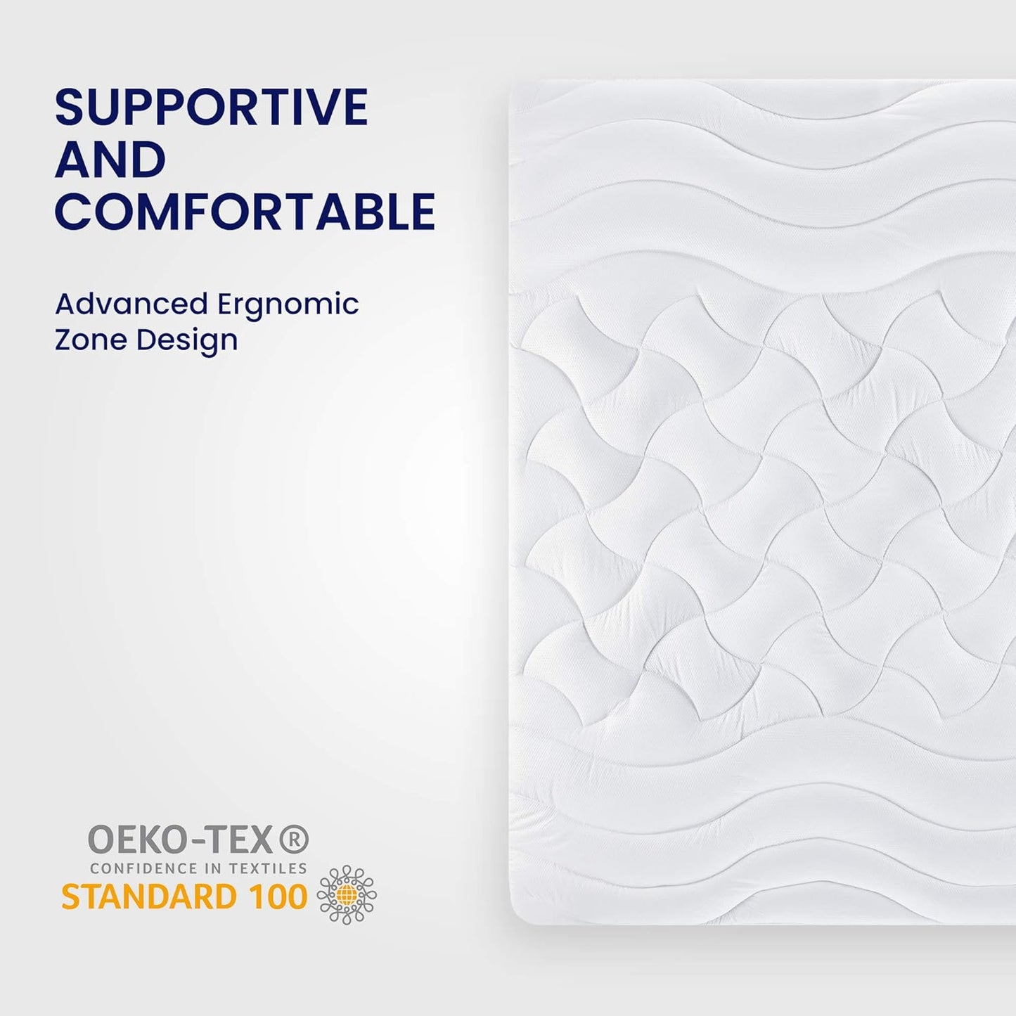 SLEEP ZONE Cooling Queen Mattress Topper, Premium Zoned Cool Mattress Pad Cover, Padded Mattress Protector Breathable Washable, Deep Pocket 8-21" (Grey, Queen)