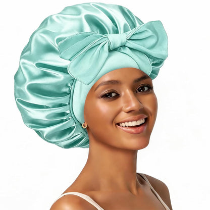 Silk Bonnet Satin Bonnet for Sleeping Large Bonnets with Tie Band Hair Wrap with Adjustable Straps Hair Cap for Women Curly Black