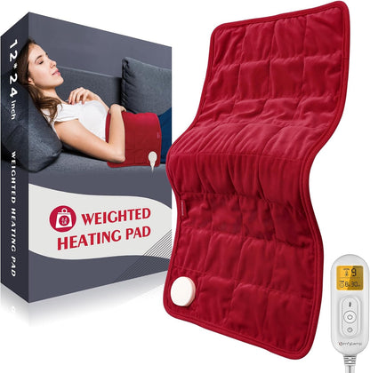 Comfytemp Weighted Heating Pad for Period & Back, 2.2lb Extra Large Menstrual Heated Pad, 12" x 24" XL Electric Heat Pad with 9 Heat Level & 11 timers auto-off for Neck Shoulder Leg Knee Abdomen, Gray