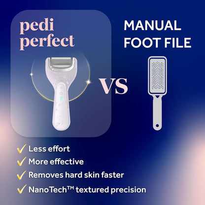 Dr. Scholl's Pedi Perfect Electric Foot Callus Remover, Waterproof, Rechargeable with x2 Roller Heads, Removes Hard Skin for Soft Beautiful Feet, 90 Minute Run Time, Dust Catcher, Pedicure Tools