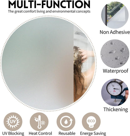 KESPEN Total Blackout Window Film Privacy Static Cling 100% Light Blocking Room Darkening Window Cover Heat Control Anti-UV Glass Sticker Window Tint for Home with Grid Line, 17.5 Inch X 6.5 Feet