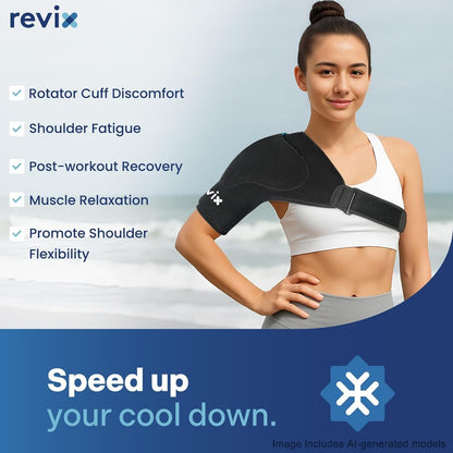 REVIX Shoulder Ice Pack Wrap for Rotator Cuff Cold Therapy, Premium Solid Gel Ice Pack for Shoulder with Soft Lycra, Reusable Shoulder Brace Ice Sleeve for Men Women Post-Workout Recovery & Discomfort