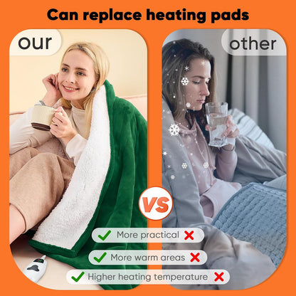 greenoak Heated Blanket Electric Throw 50"X60", Heating Blanket with 10 Heat Levels 1/2/4/6/8 Hours Auto-Off,Fleece Soft Sherpa Blanket,Gifts for Grandma Mom Seniors, Misty Grey