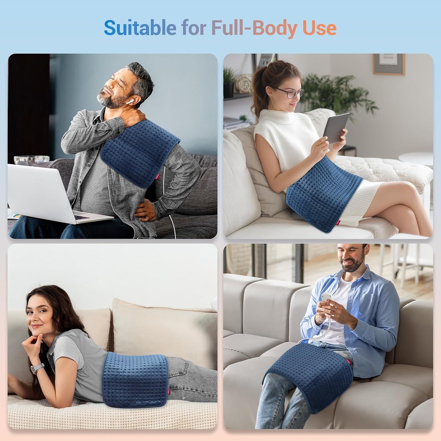 Comfytemp Extra Large Heating Pad for Back & Period, 33''x 17'' King Size FSA Eligible Pack, Birthday Gifts for Women Men Mom Dad, HSA Electric XL Heat Wrap for Body/Shoulder/Neck/Knee, Washable, Blue