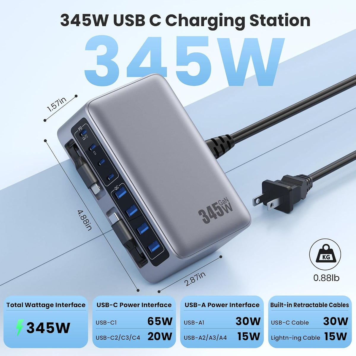 USB C Charger 200W USB C Charger Block,Upgraded GaN III 8-Port Fast Charging Station Hub,PD 65W Laptop Charging Adapter Compatible with MacBook Pro/Air,DELL,Steam Deck,iPhone 16/15/14,Galaxy S23/22