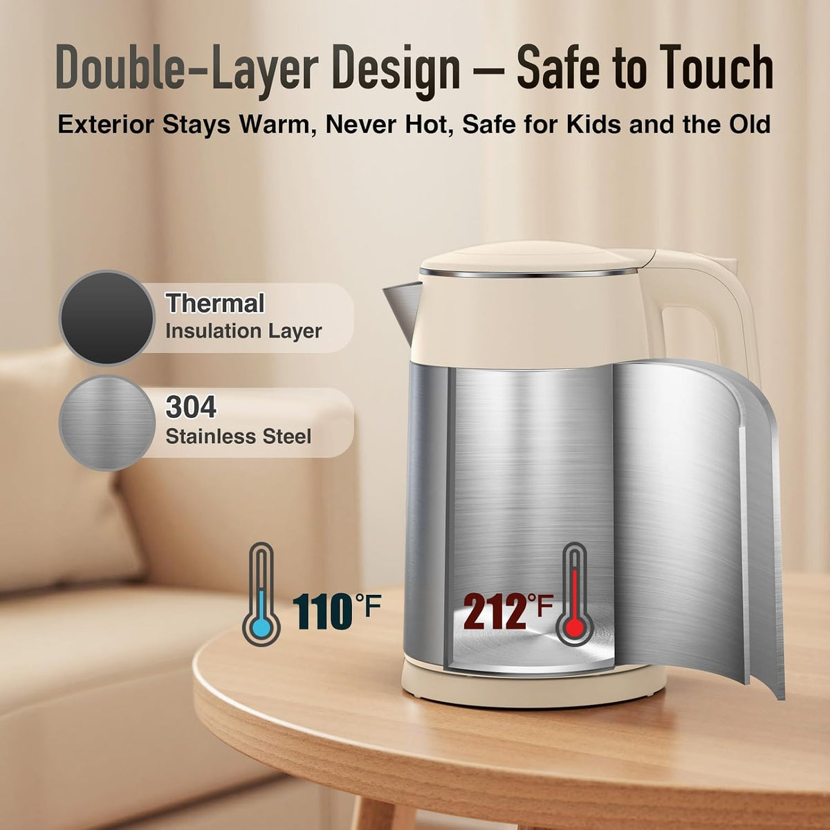 Mecity Electric Kettle 1.7L Touch Screen Temperature Control Water Boiler, No Plastic Contact with Water. 6 Preset Temperature Programs, 2 Hours Keep Warm, Auto Shut Off, Dark Grey