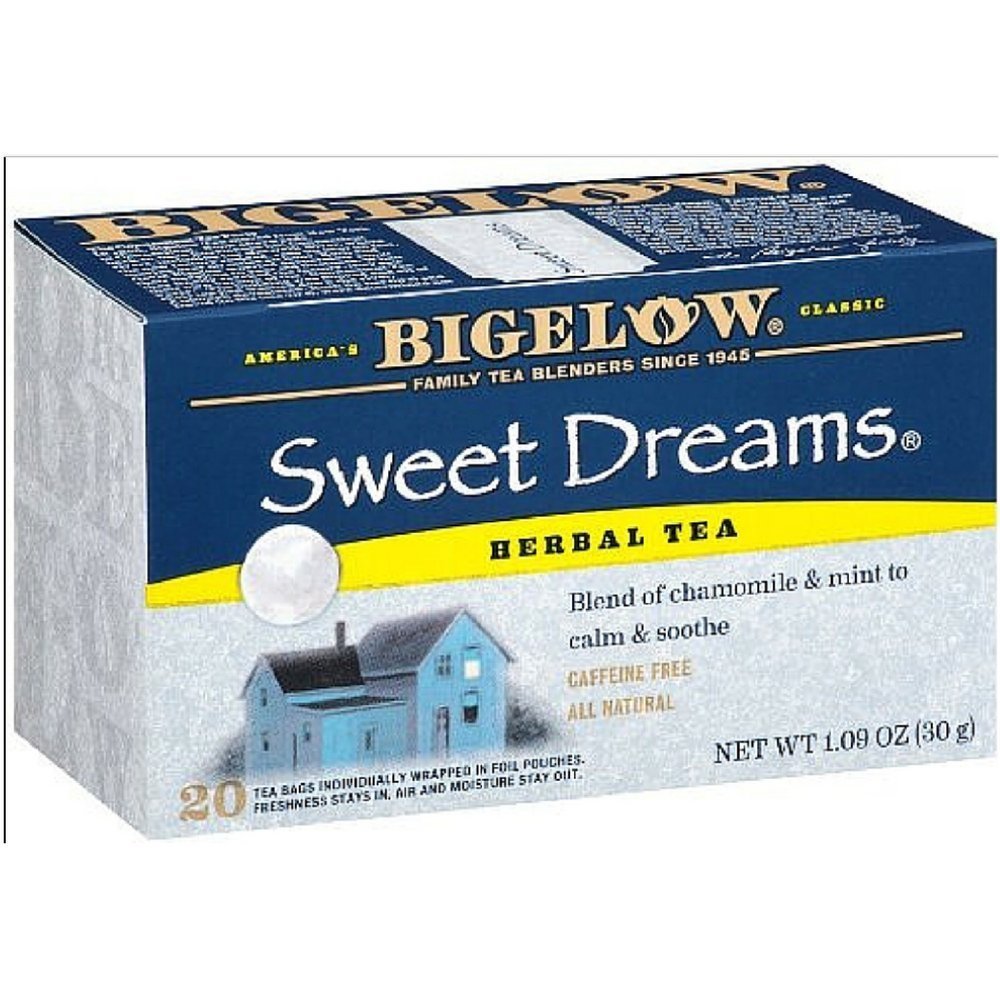 Bigelow Sweet Dreams Herbal Tea 28-Count Box (Pack of 1) Relaxing Blend of Chamomile & Mint Caffeine-Free Nighttime Herbal Tea in Individual Foil-Wrapped Bags