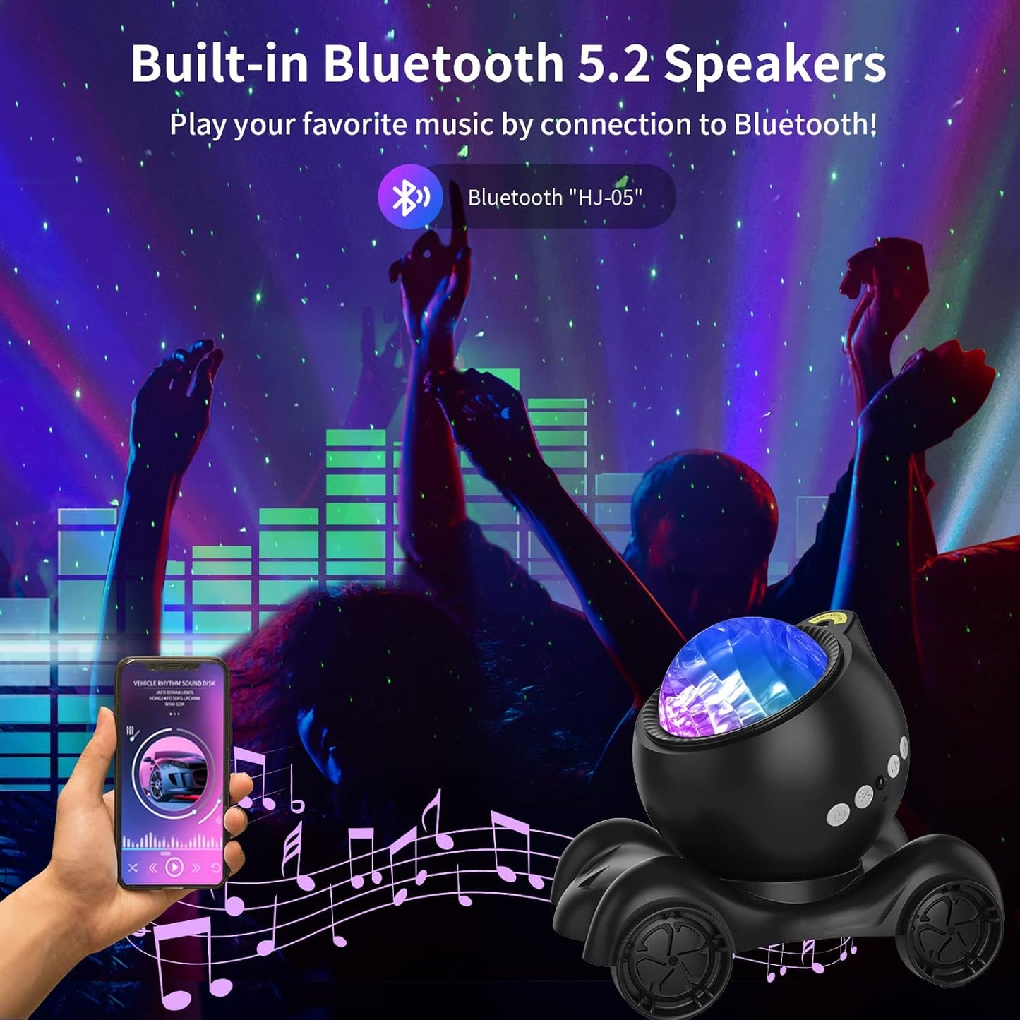 ENOKIK Galaxy Projector, Star Aurora Projector Built-in Bluetooth Speaker, Night Light for Kids Adults, White Noise Light for Home Decor/Relaxation/Party/Music/Gift (Black)