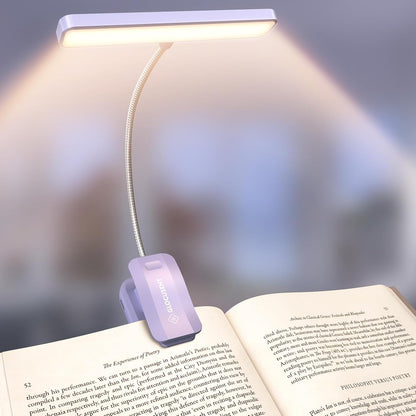 Glocusent 26 LED Rechargeable Book Light for Reading in Bed, Eye-Caring 5 Amber Colors and Stepless Dimming, Lasts 1 Week to a Months, Travel Clip on Lamp Gifts for Book Lovers, Men, Women & Kids