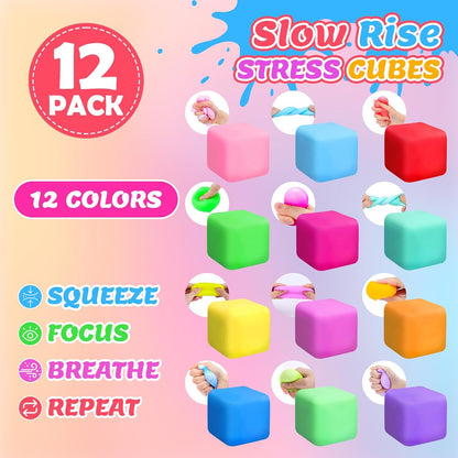 12 Pack Slow Rising Stress Ball,Stress Balls for Kids Adults,Stretchy Fidget Toys for Stress Relief,Hand Therapy Sensory Squishy Ball, Squishy Toys for Kids, Classroom Prize Box Party Favors