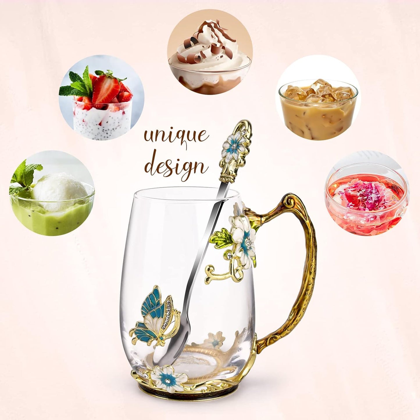 Enamel Glass Flower Tea Pot With Removable Loose Tea Leaf Infuser Tea Maker Teapot Set 30.4OZ Gifts for Women,Mom,Birthday