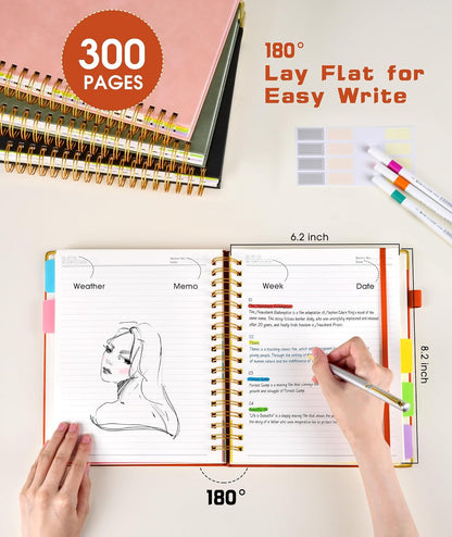 Hardcover Spiral Notebook journal with Removable Dividers Tabs, 300 Pages Leather 5 Subject Notebook College Ruled, 8"x10" Large B5 Notebooks for Work School Note taking, Lined Journal for Women,Black