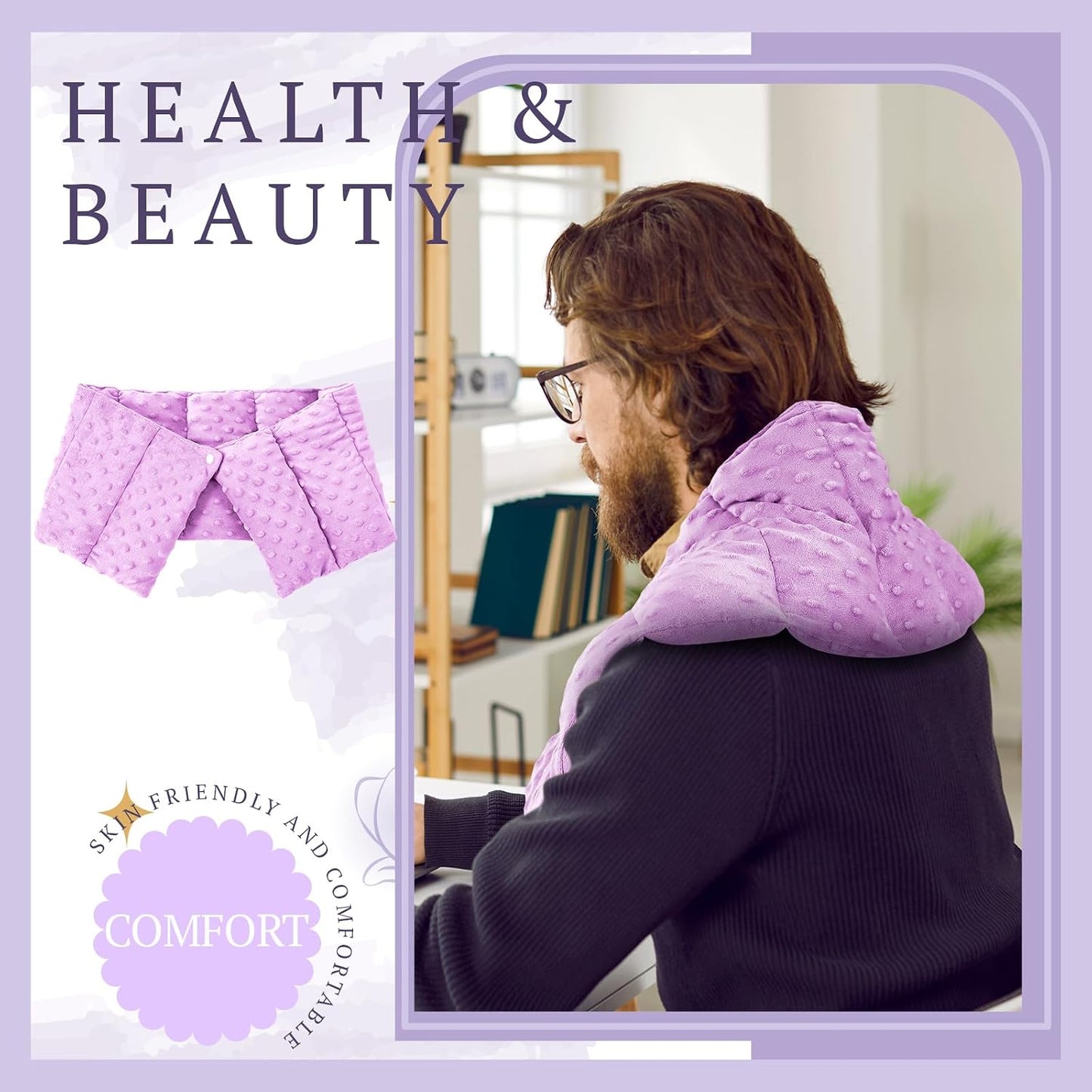 SmoothNovelty 4 lb Sensory Weighted Neck Wrap 32 x 8 Inch Shoulder Wrap Weighted Neck Shoulder Pad Glass Bead Filled Dual Texture for Adults Relaxation(Purple)