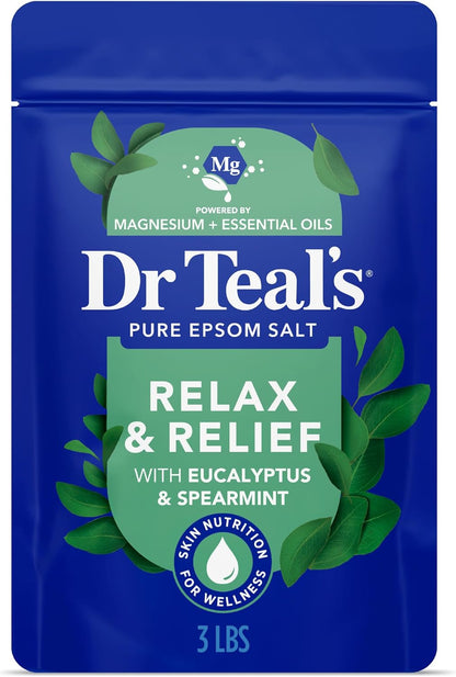 Dr Teal's Epsom Salt Magnesium Soak, Relax & Relief with Eucalyptus & Spearmint Essential Oils, 3 lbs