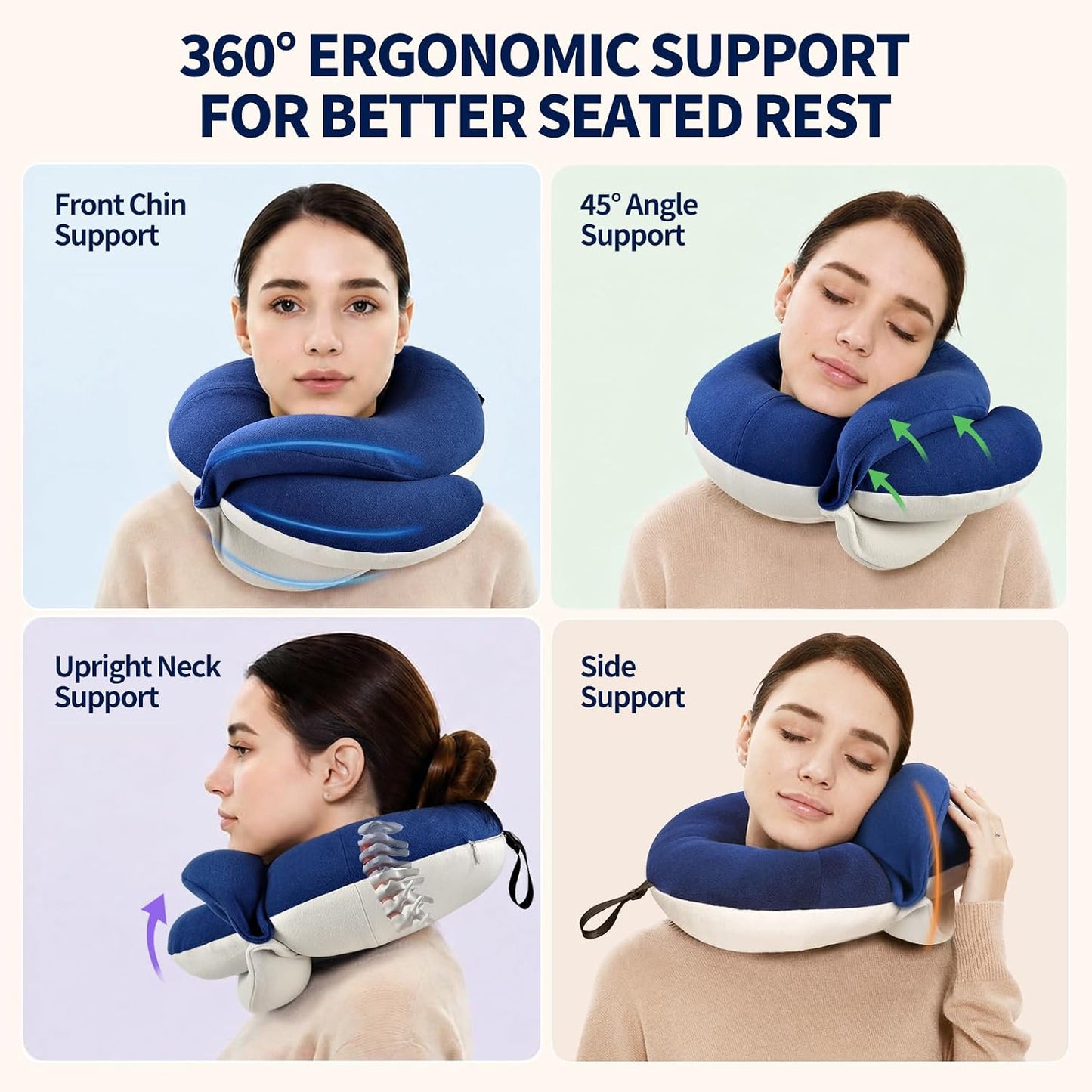 BUYUE Travel Neck Pillows for Airplanes, Memory Foam 360° Head Support Sleep for Long Flight, Skin-Friendly & Breathable, Kit with Eye Mask, Earplugs and Storage Bag (Adult, Grey, 90+ lbs)