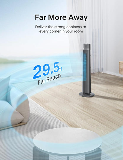 PELONIS 40 inch Bladeless Tower Fan for Bedroom, Standing Fan with Remote Control, 26ft/s, 90° Oscillation, 3 Speed Settings, 27dB, 3 Modes, 15-Hour Timer, LED Display, Fan that Blows Cold Air, White