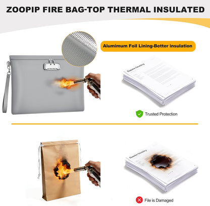 Fireproof Document Bag with Lock,Waterproof Money Pouch,14.3"x10.2"