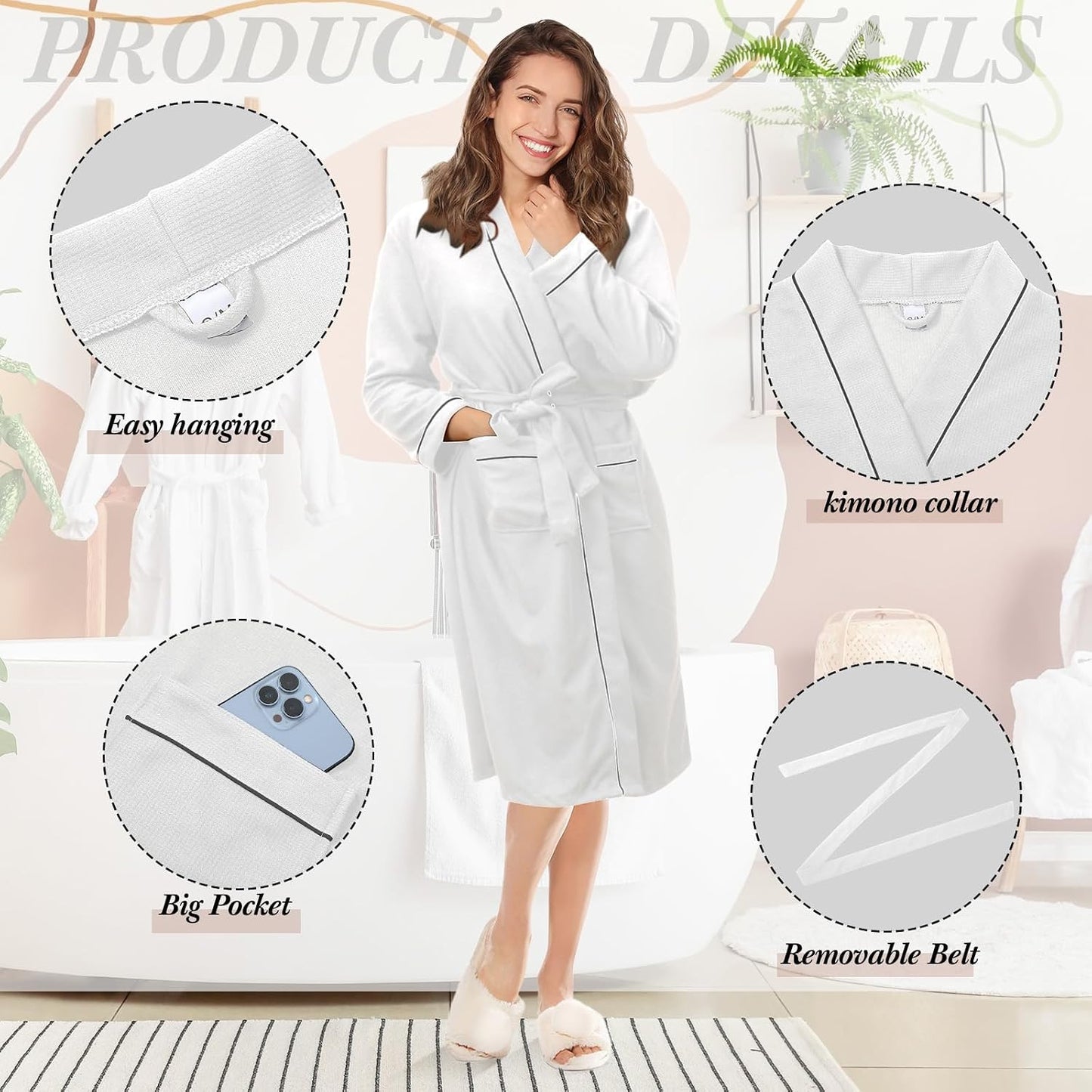 Cuffbow Cotton Robe for Women or Men Lightweight Waffle Knit Bathrobe Couple V Neck Spa Sleepwear(just 1 Set)