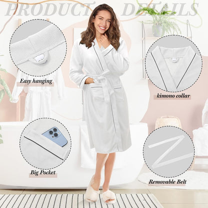 Cuffbow Cotton Robe for Women or Men Lightweight Waffle Knit Bathrobe Couple V Neck Spa Sleepwear(just 1 Set)