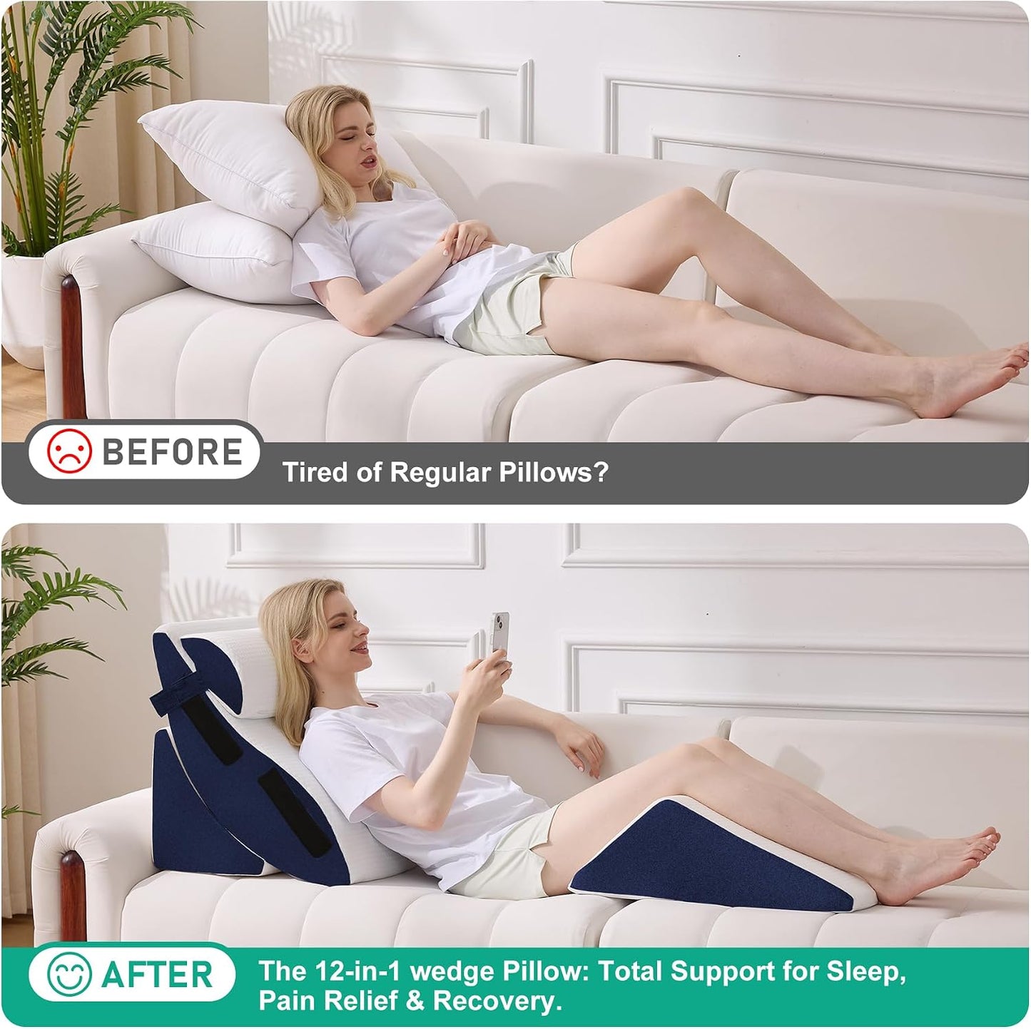 4PCS Wedge Pillow Set for After Surgery, White/Grey