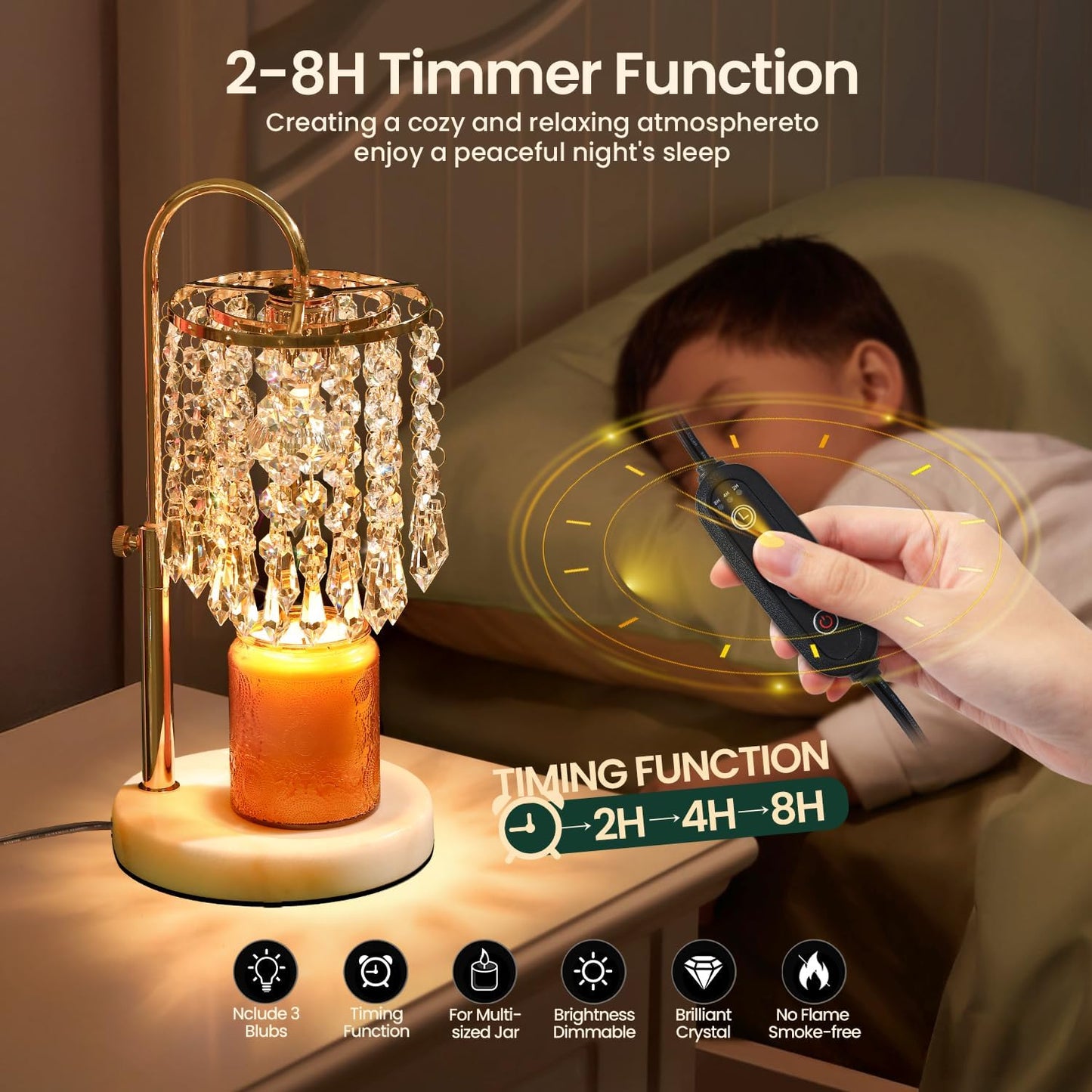 Candle Warmer Lamp with Timer Dimmer and 3 Bulbs, Lamp Candle Warmer with Marble Base,Wax Melt Warmer for Jar Candles, Birthday Gifts for Women Mom, House Warming Gifts New Home Decor (RGB-Black)